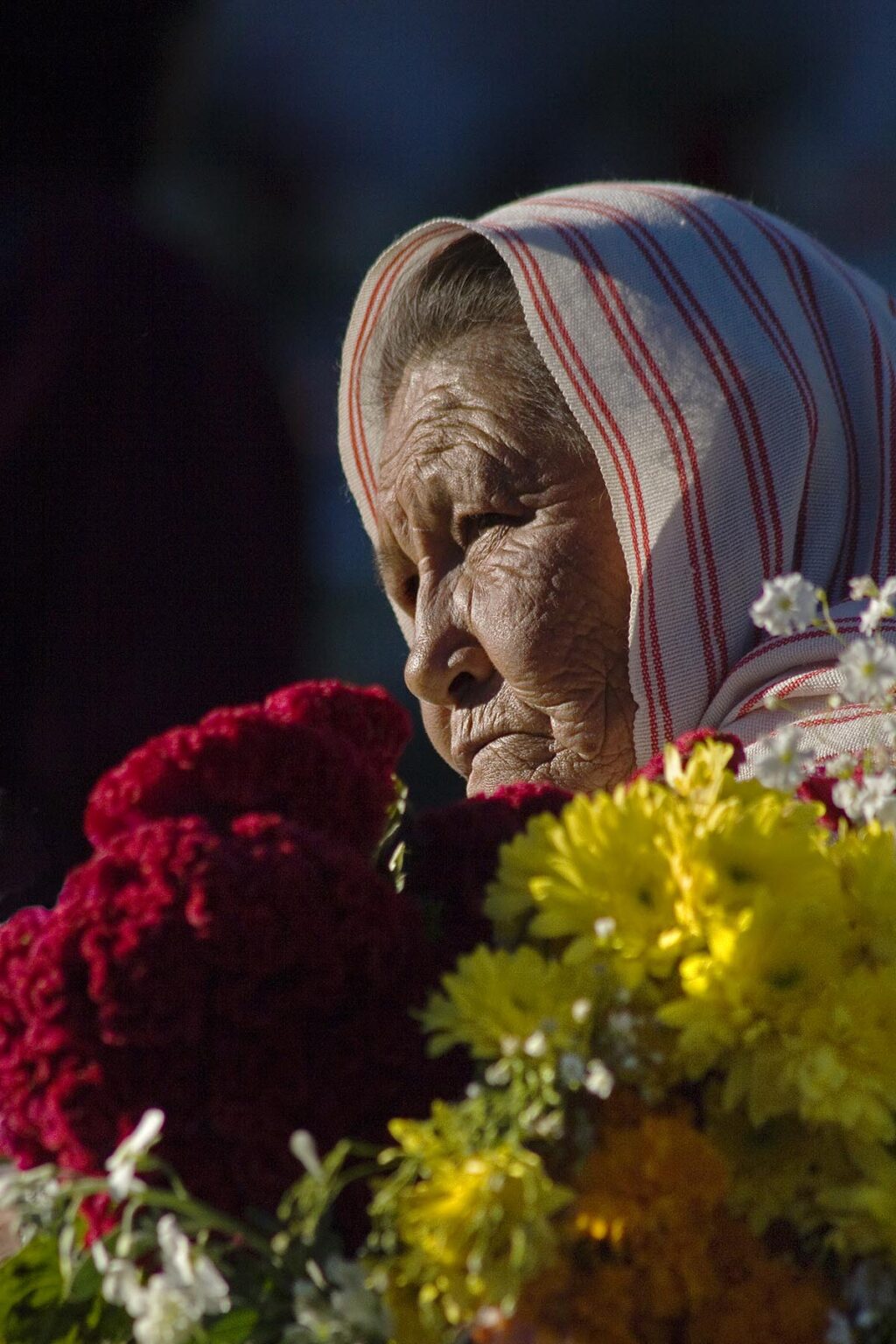 A MEXICAN grandmother brings flowers to the cemetery during the DEAD OF THE DEAD - SAN MIGUEL DE ALLENDE, MEXICO