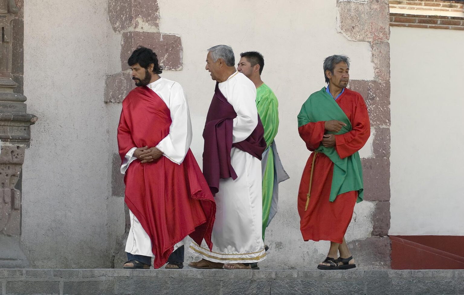 Men dressed as APOSTLES enter San Antonio Church during Easter festivities - SAN MIGUEL DE ALLENDE, MEXICO