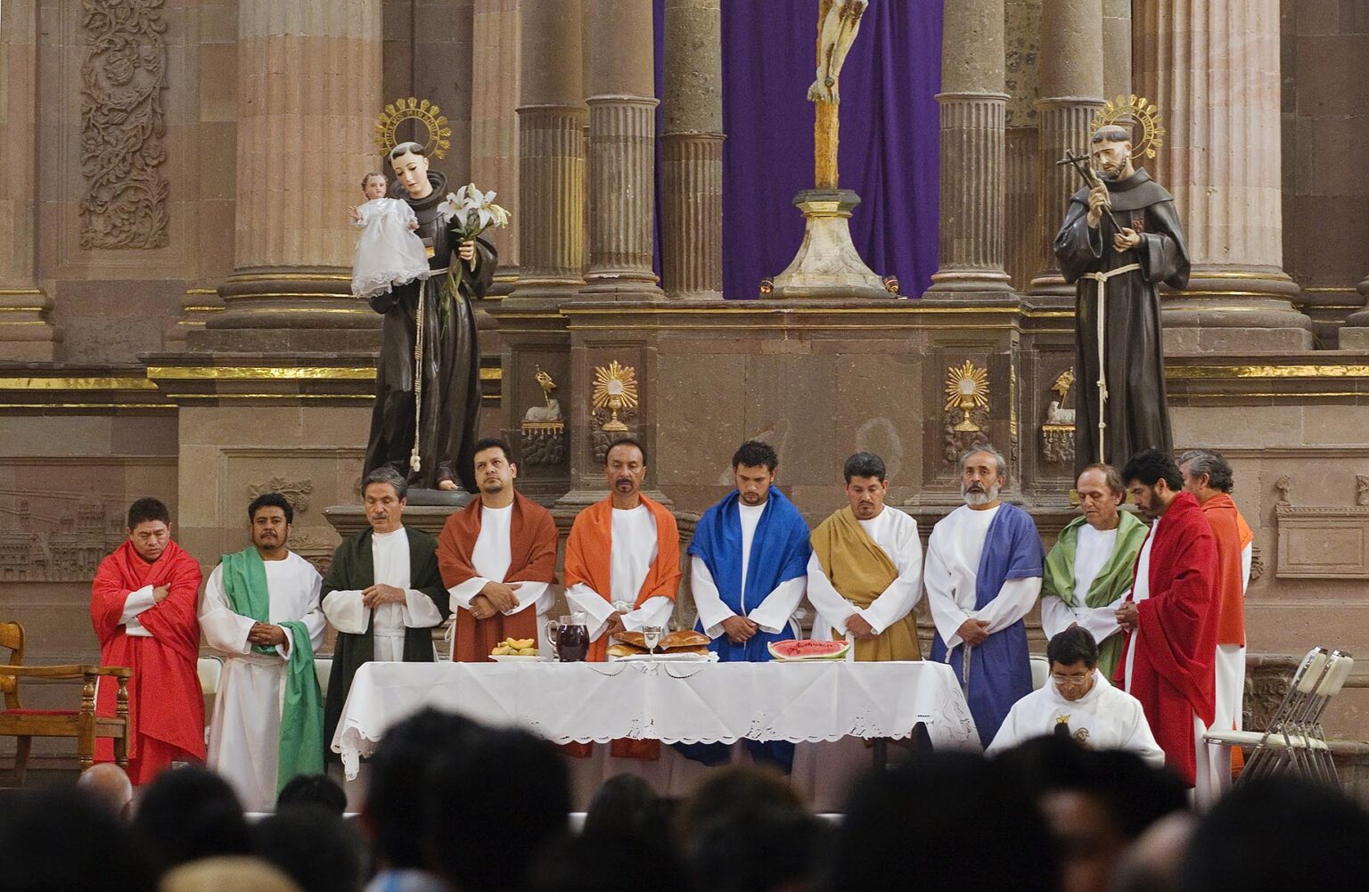 PRIEST and the 12 Apostles during Easter Service in TEMPLO DE SAN FRANCISCO - SAN MIGUEL DE ALLENDE, MEXICO