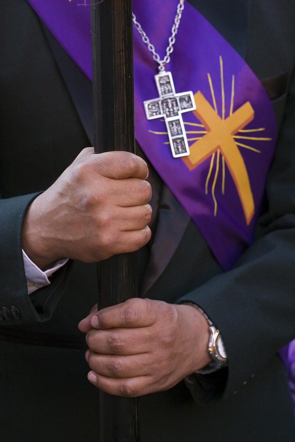 PRIEST holds a staff during the EASTER PROCESSION - SAN MIGUEL DE ALLENDE, MEXICO