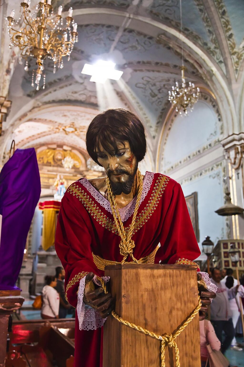 A statue of a JESUS inside the SAN RAFAEL chapel is prepared for the Good Friday Procession - SAN MIGUEL DE ALLENDE, MEXICO