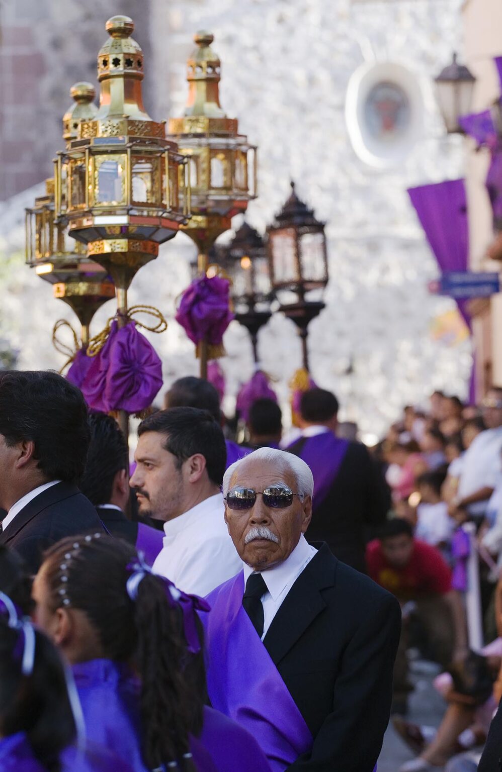 CATHOLIC men with lanterns  during EASTER PROCESSION - TEMPLO DEL ORATORIO, SAN MIGUEL DE ALLENDE, MEXICO