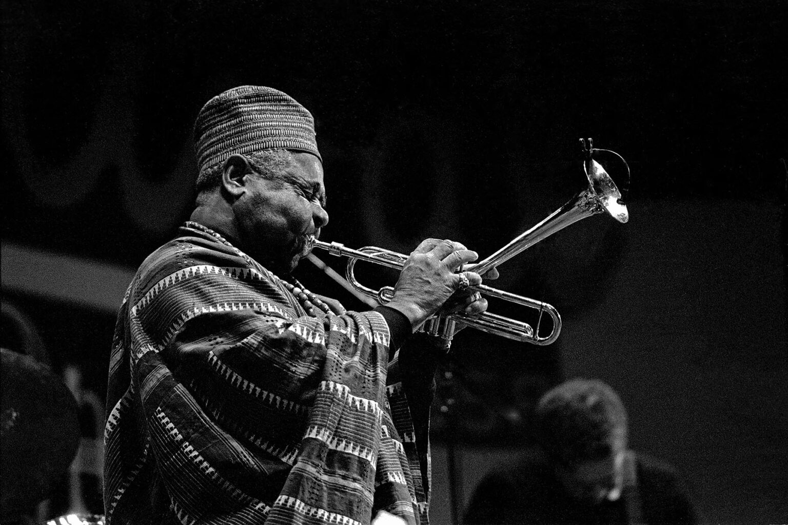 DIZZY GELESPIE plays his trumpet at the MONTEREY JAZZ FESTIVAL in 1984 - MONTEREY, CALIFORNIA