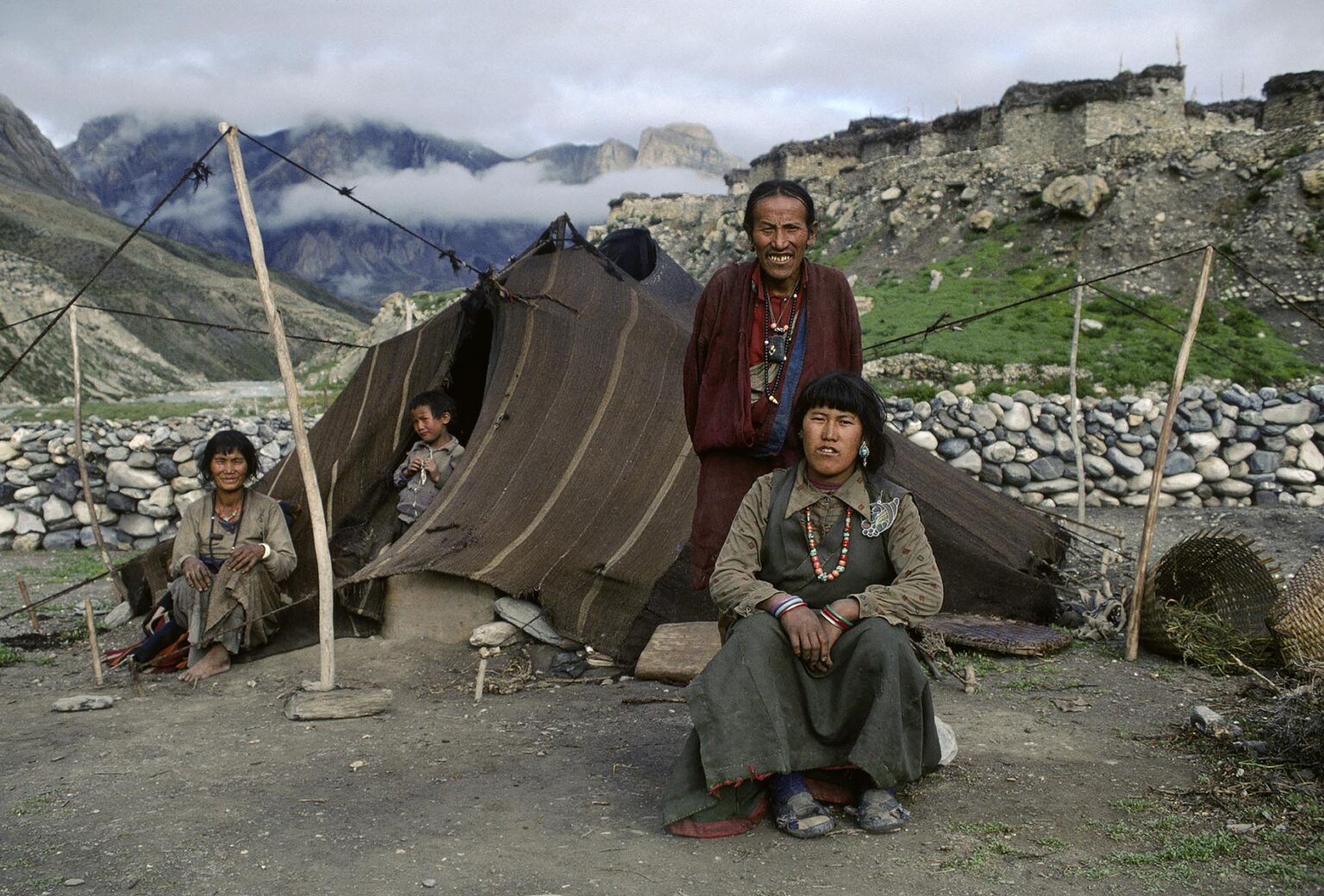 DOLPO FAMILY of the Amchi Lama with their TENT HOUSE in front of CHARKA VILLAGE - DOLPO DISTRICT, NEPAL