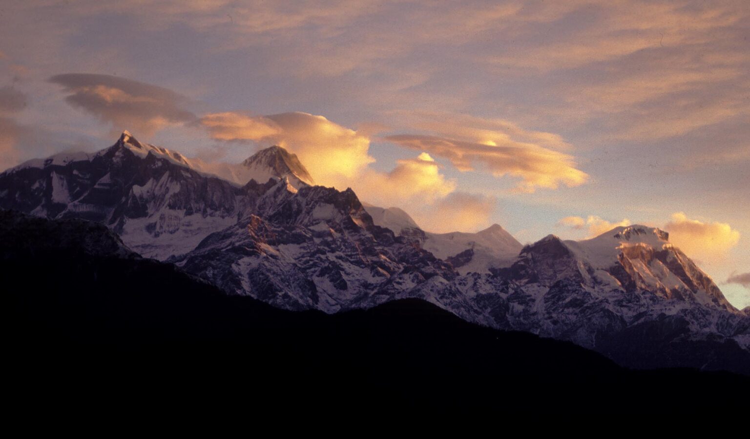 Himalayan SUNSET over the ANNAPURNA RANGE in CENTRAL NEPAL