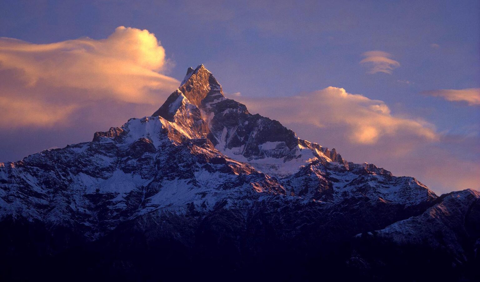 Himalayan SUNSET over holy MT. MACHAPUCHARE (Fish Tail) in CENTRAL NEPAL