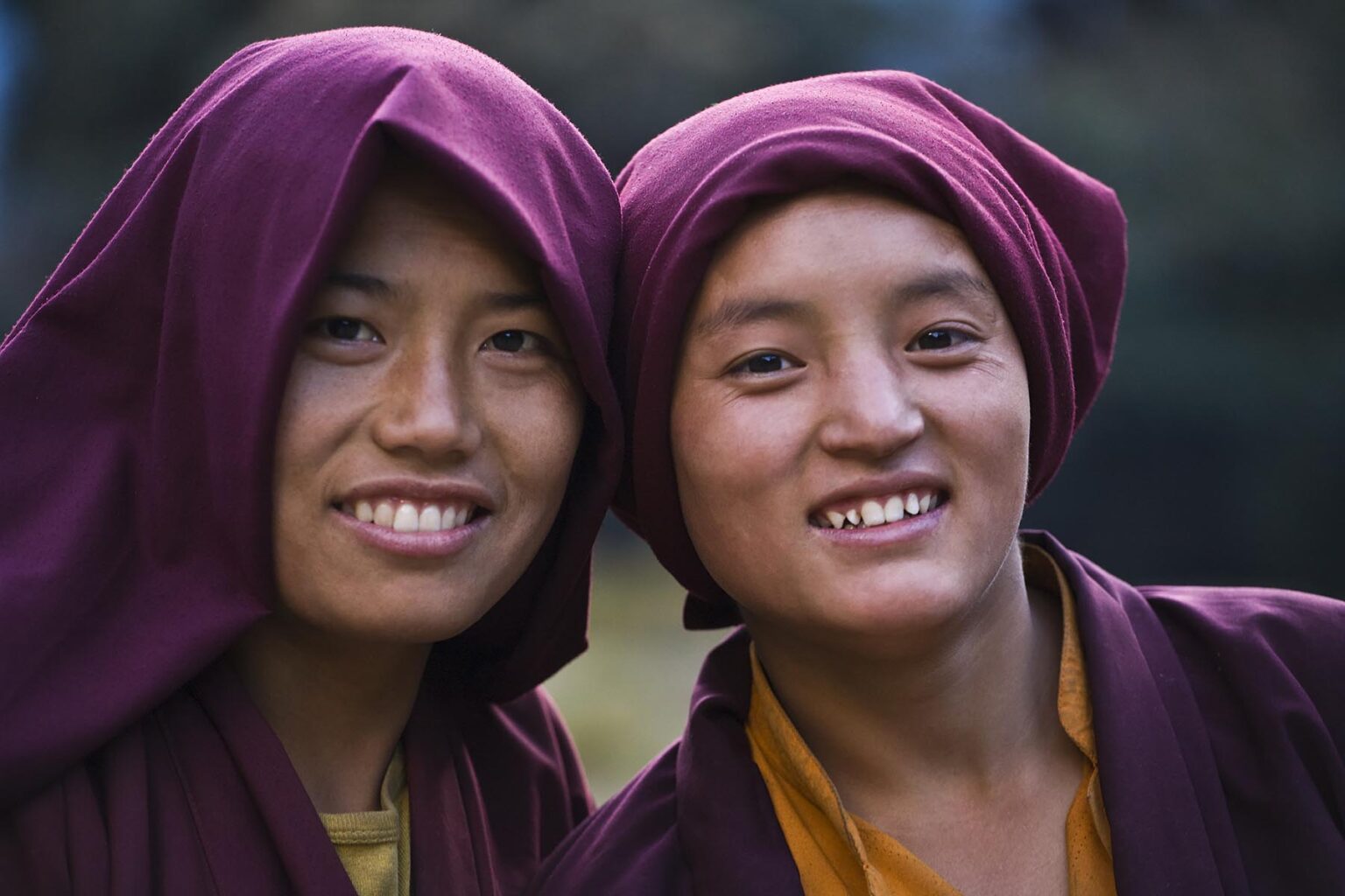 Smiling NUNS at a remote TIBETAN BUDDHIST MONASTERY - NEPAL HIMALAYA