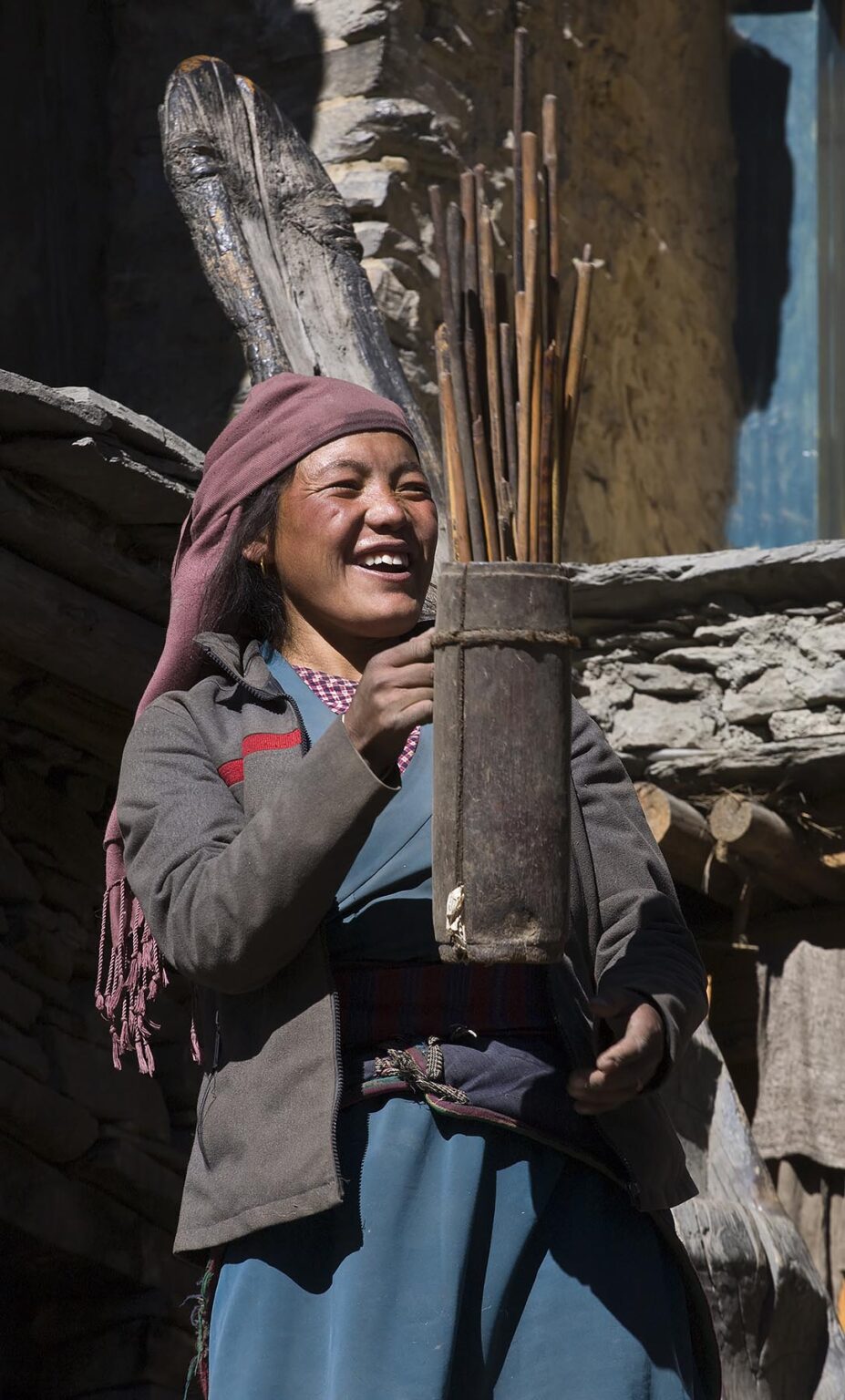 A young smiling TIBETAN WOMAN from NAR village - NAR PHU TREK, ANNAPURNA CONSERVATION AREA, NEPAL