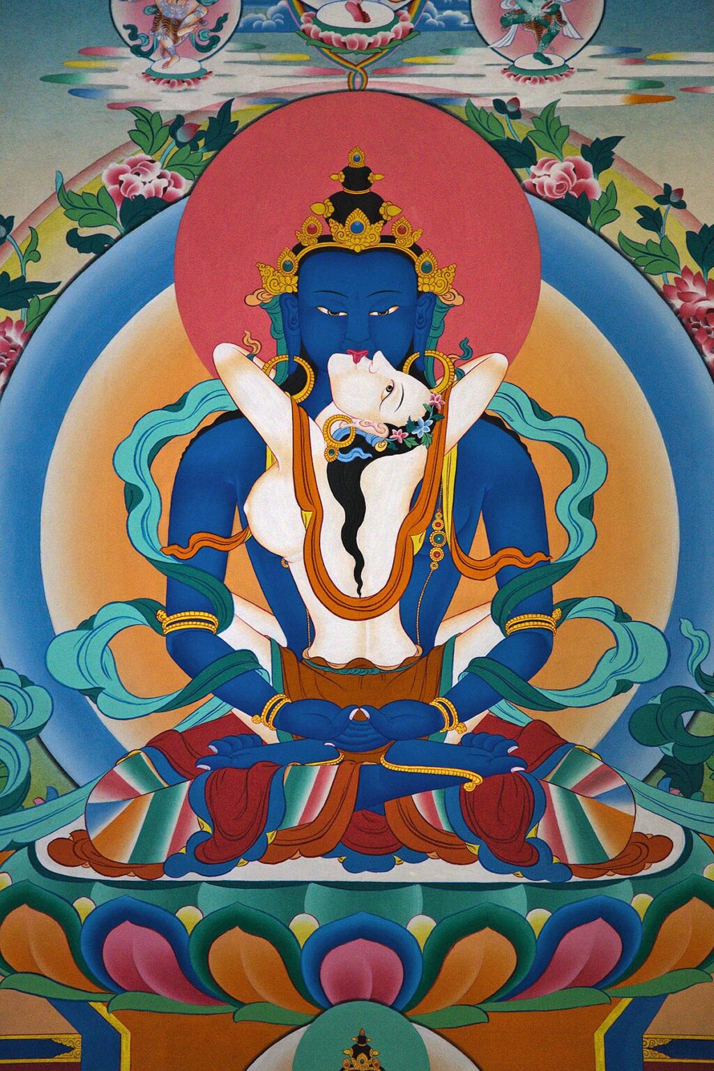 TIBETAN BUDDHIST MURAL of SAMANTABHADRA BUDDHA YABYUM TEMPLE at NAWAL (NGAWAL)AROUND ANNAPURNA TREK, Nepal