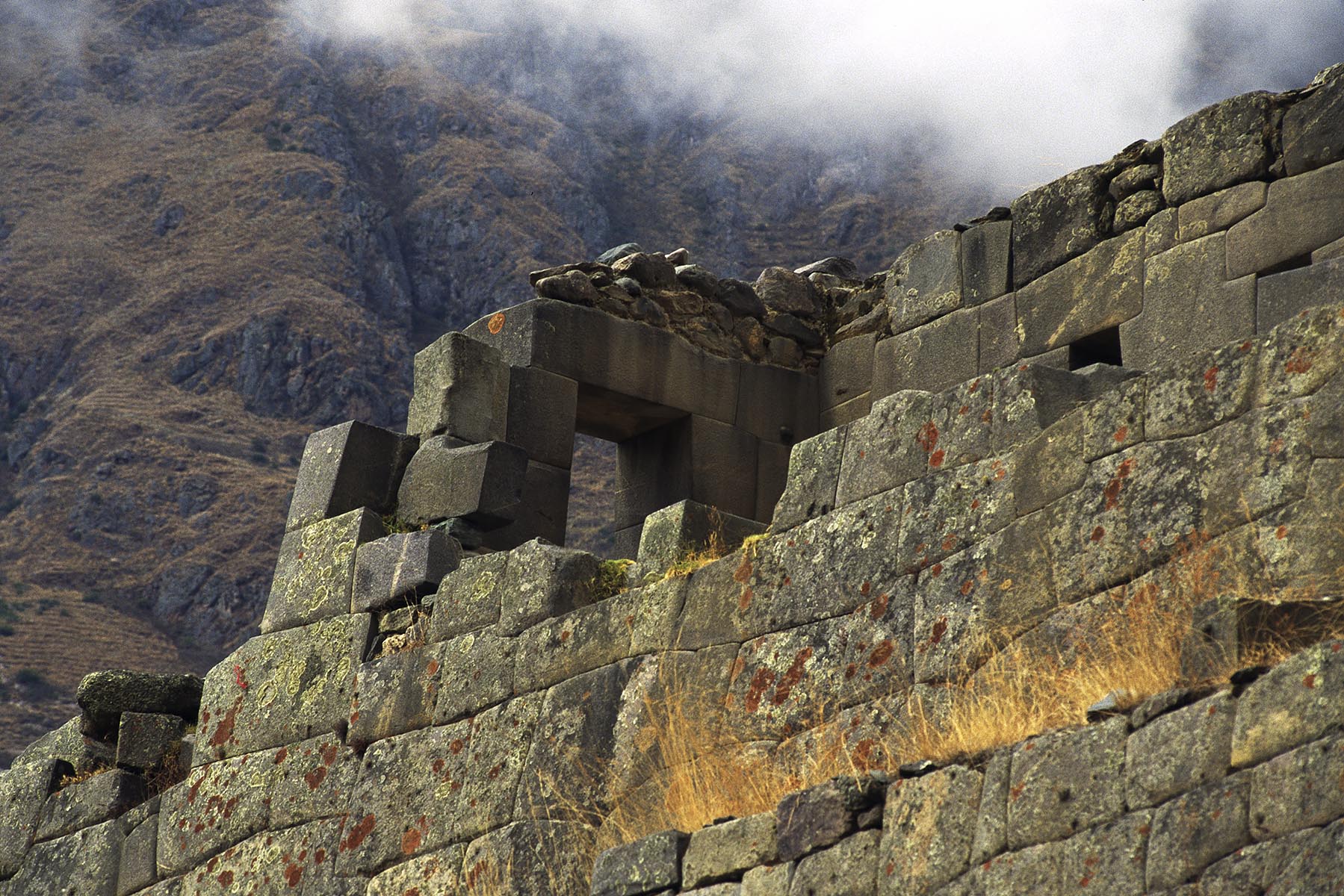 Beautiful doorway of the TERRACE OF THE 10 NICHES in the INCA ruins of OLLANTAYTAMBO - SACRED VALLEY, PERU
