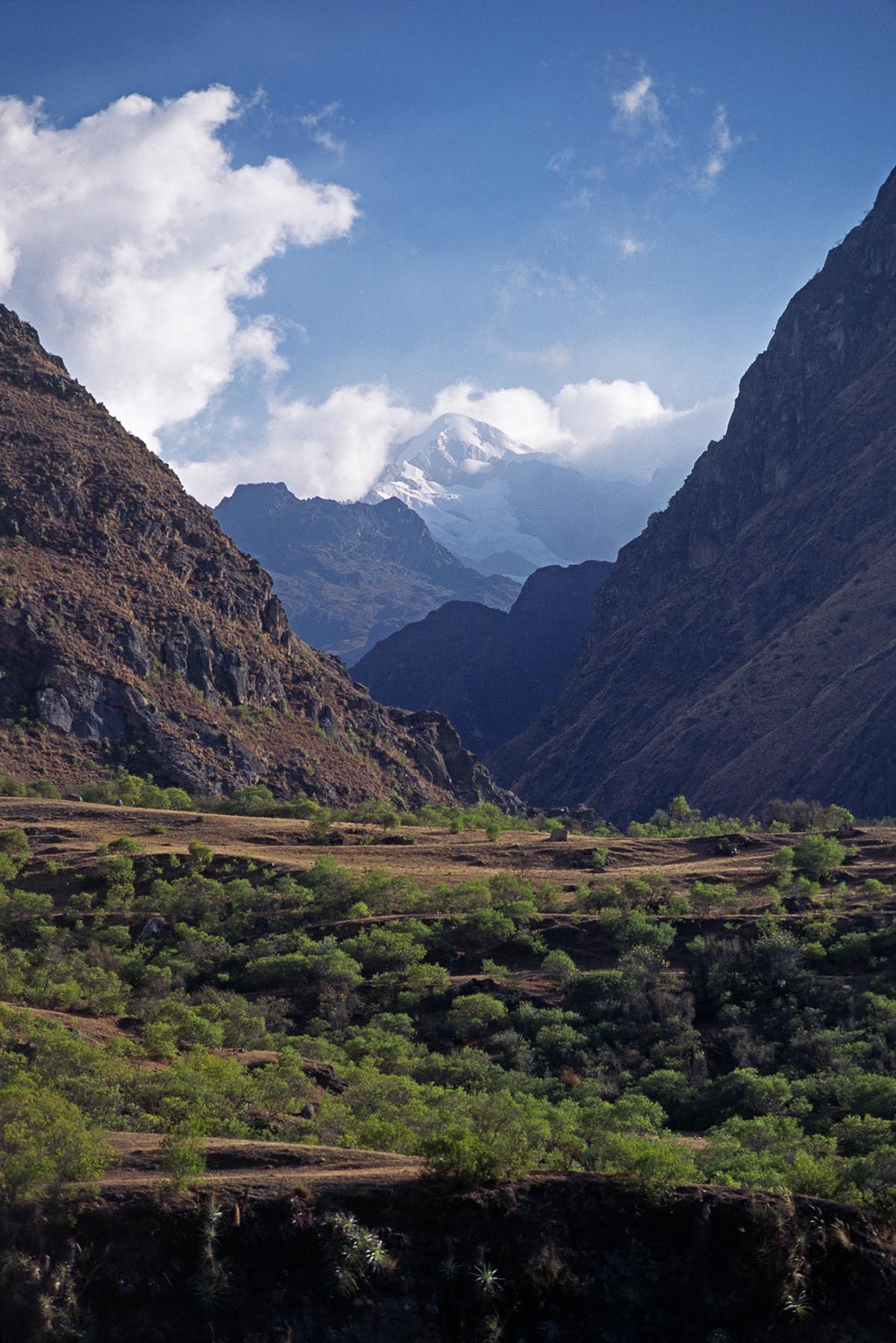 View up the CUSICHACA River Valley from Kilometer 88 on the INCA TRAIL TO MACHU PICCHU - PERUVIAN ANDES