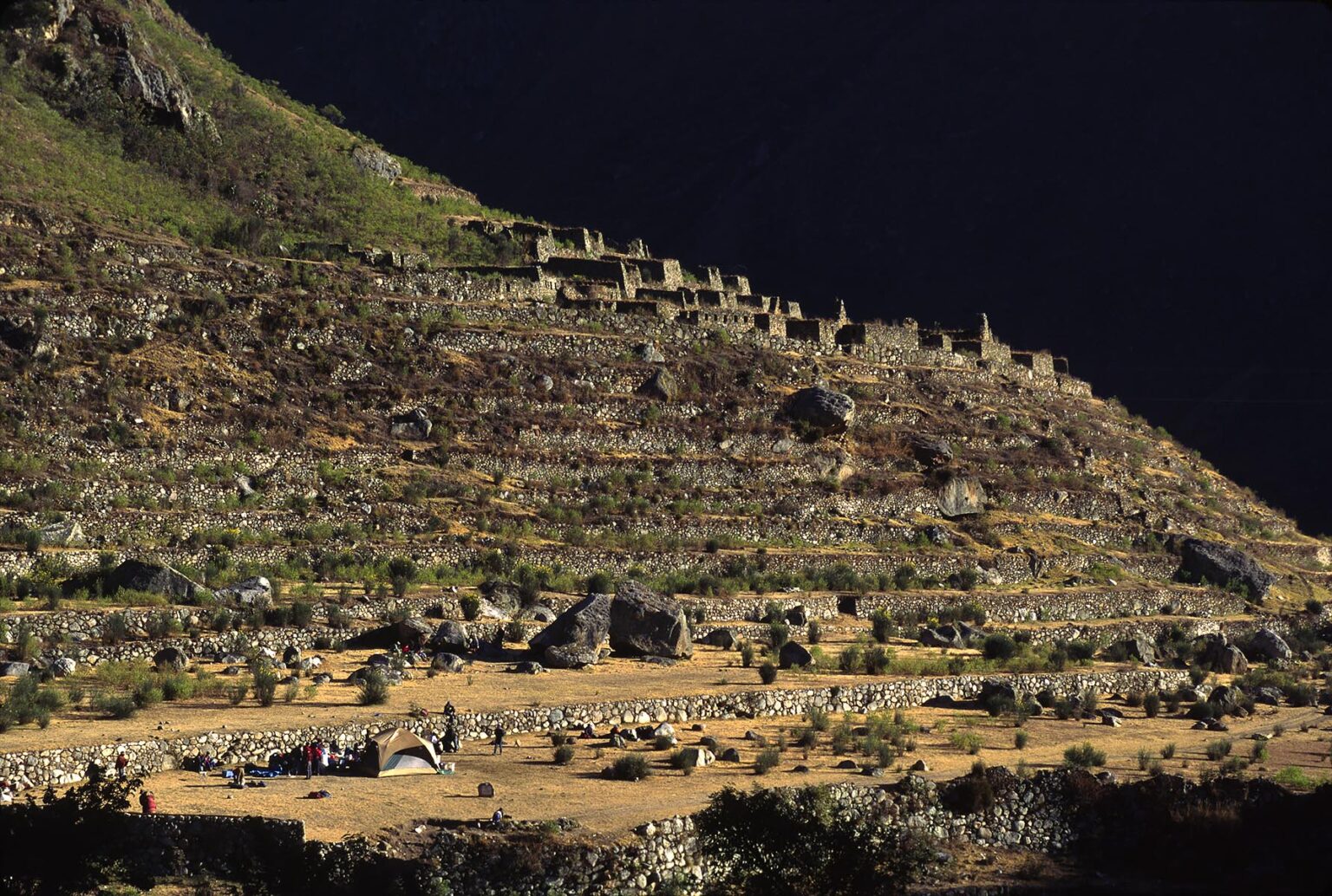 Our camp below the INCA ruins of CUSICHACA near Kilometer 88 on the INCA TRAIL to MACHU PICCHU - PERU