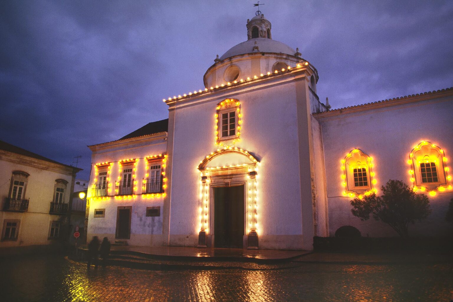 CHURCH at night in TAVIRA, one of the ALGARVES most charming cities - PORTUGAL