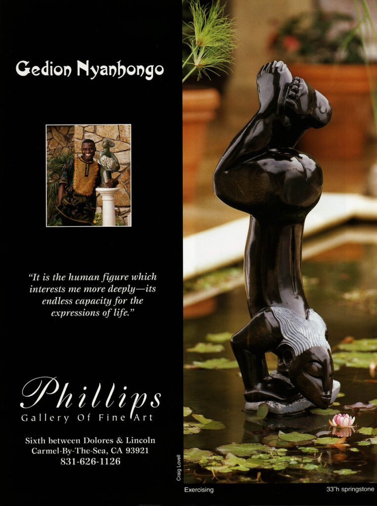 Brochure of Gedion Nyanhongo sculpture of a woman in black stone.Product photography by Craig Lovell