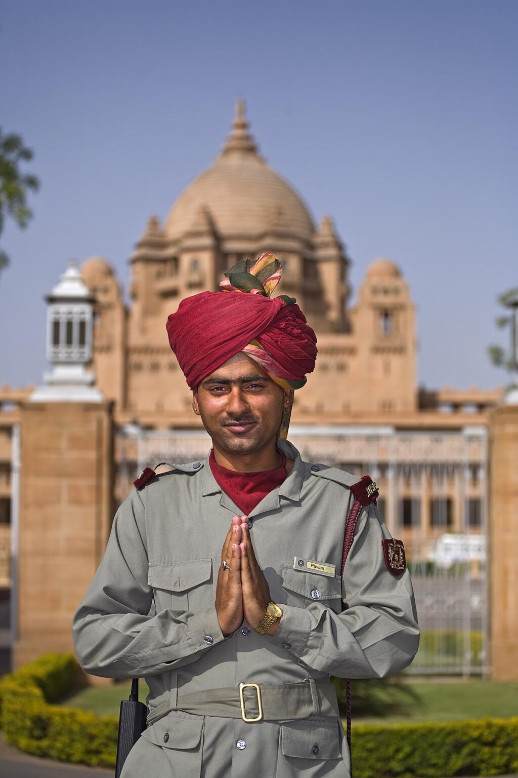 GUARD outside of the UMAID BHAWAN PALACE which was built in 1929 and created work in a depressed time - JOHDPUR, RAJASTHAN, INDIA