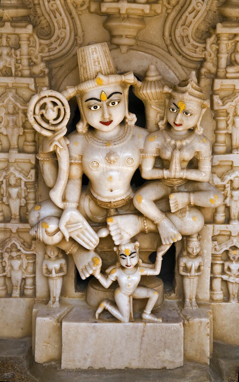 Unusual WHITE MARBLE SHIVA AND PARVATI in an ancient JAIN TEMPLE inside JAISALMER FORT - RAJASTHAN, INDIA