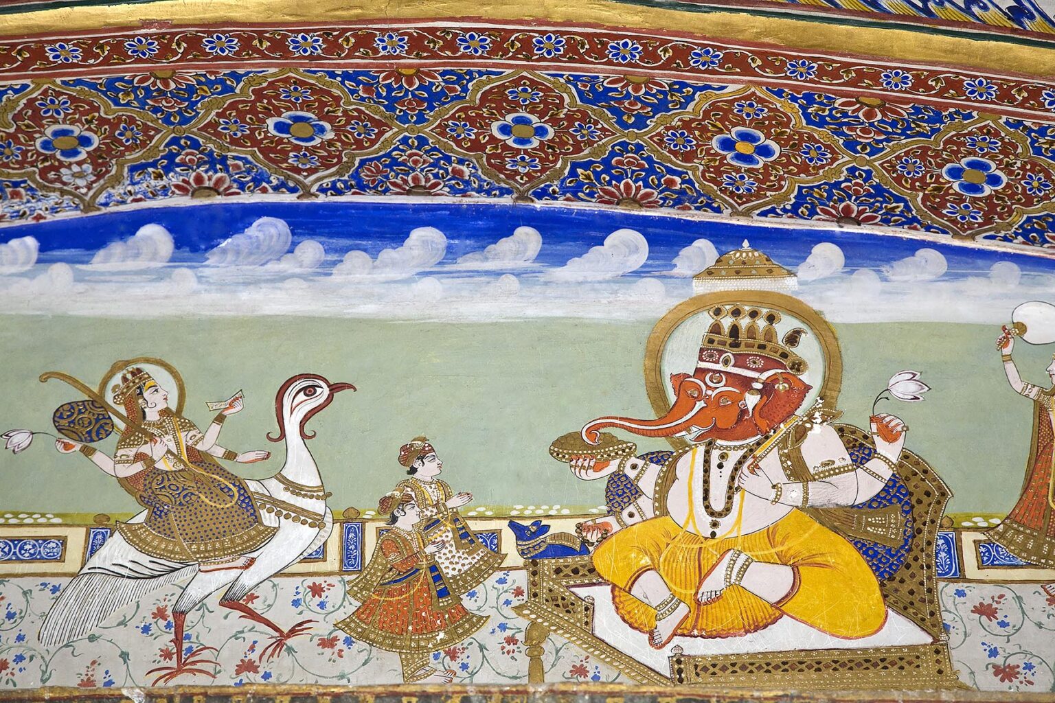 Hand Painted mural of GANESH in the AKHEY VILLA inside the MAHARAJA'S PALACE located in JAISALMER FORT - RAJASTHAN, INDIA