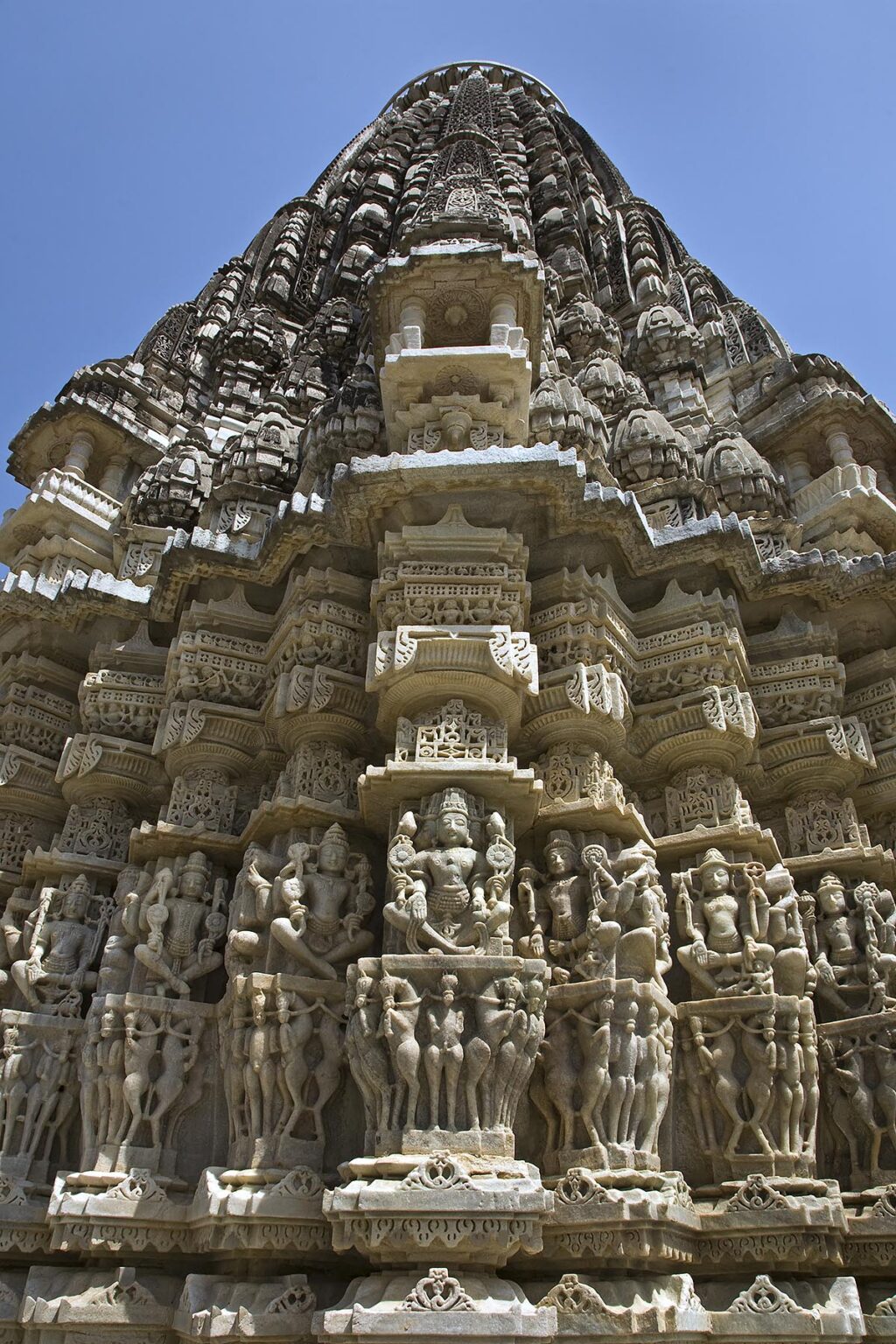 The AMBA MATA JAIN TEMPLE at RANAKPUR is carved out of white marble in the Pali District of RAJASTHAN near Sadri - INDIA