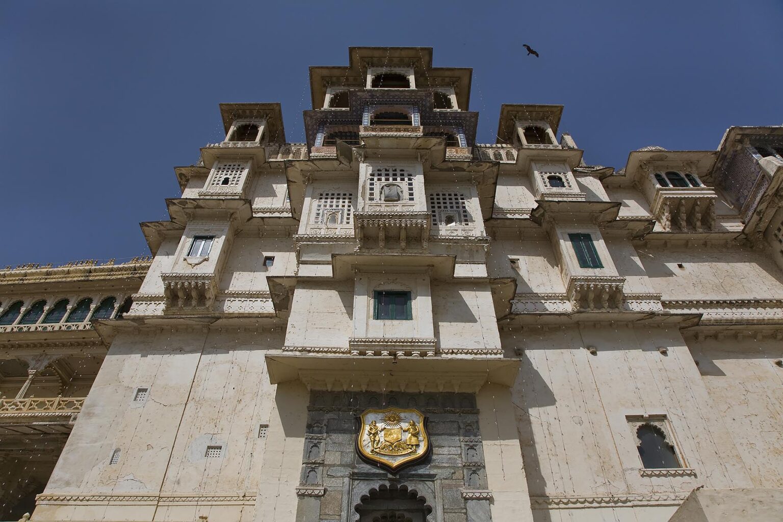 The front entrance of the CITY PALACE of UDAIPUR  whose original builder was MAHARAJA UDAI SINGH ll - RAJASTHAN, INDIA
