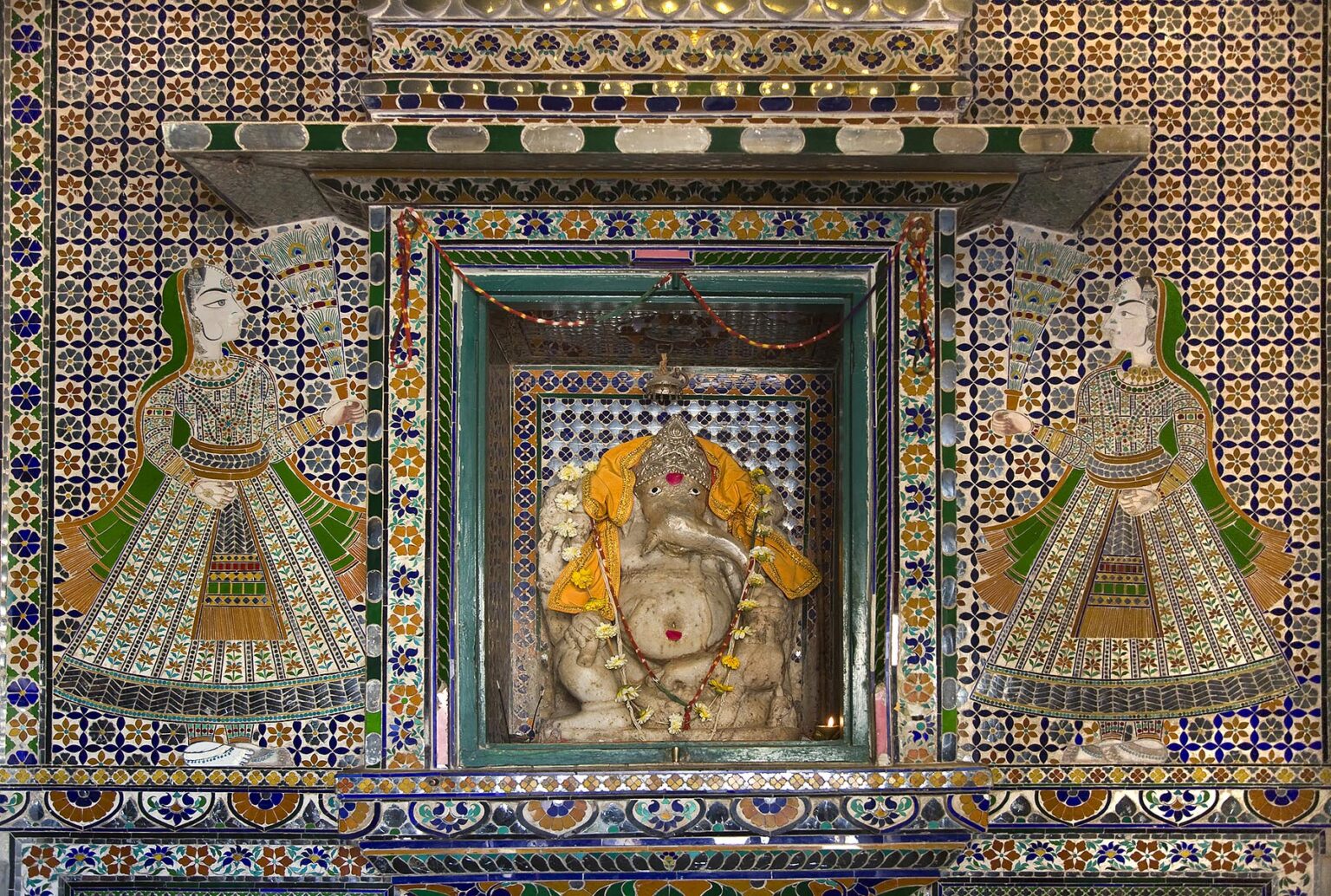 Sculpture of the elephant deity GANESHA inside the CITY PALACE of UDAIPUR - RAJASTHAN, INDIA