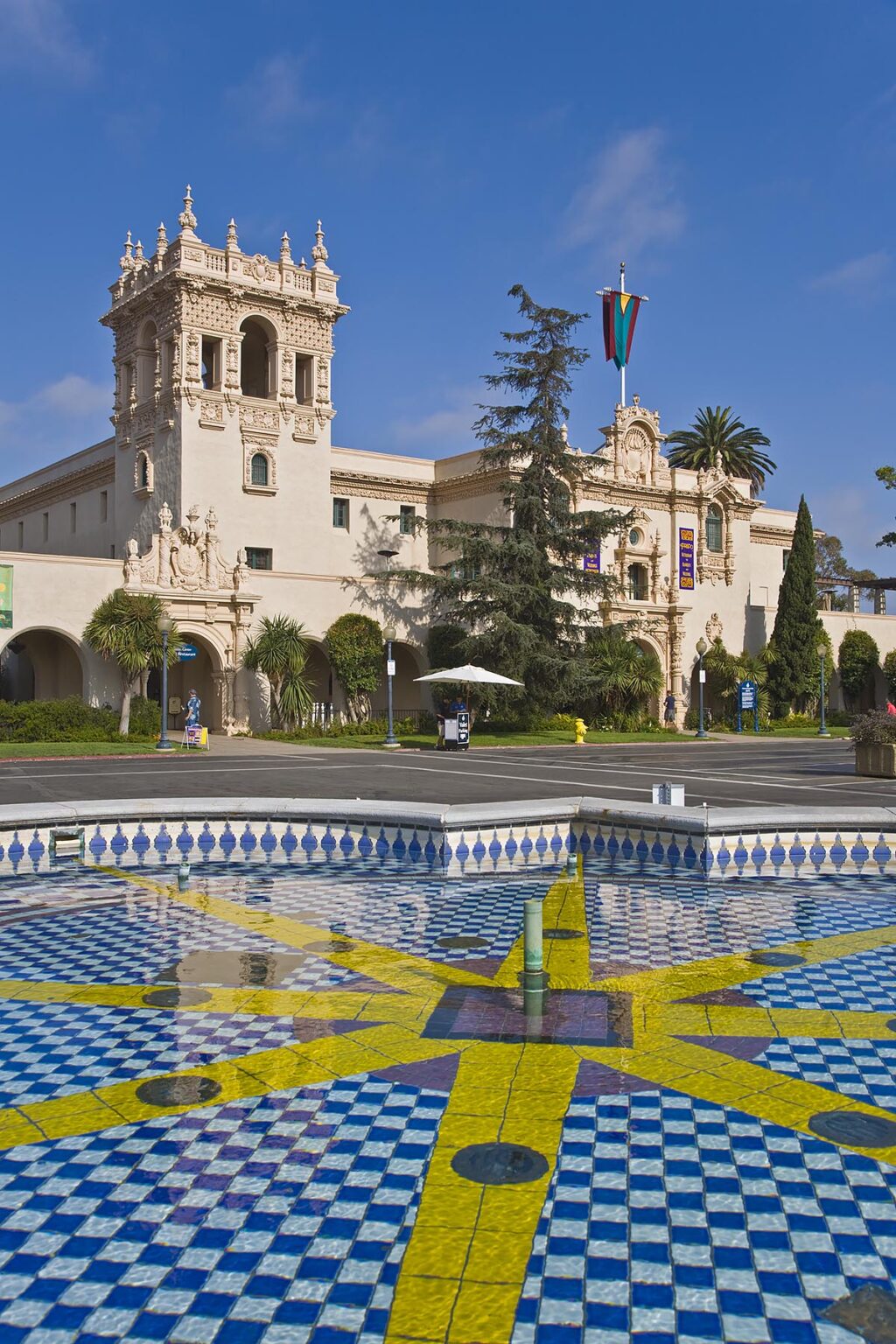 A WATER FOUNTAIN and the HOUSE OF HOSPITALITY located in BALBOA PARK - SAN DIEGO, CALIFORNIA