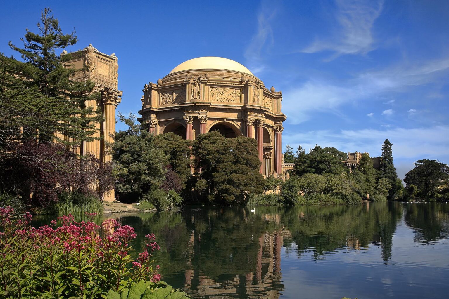 Pond and gardens at the Roman style PALACE OF FINE ARTS THEATRE - SAN FRANCISCO, CALIFORNIA