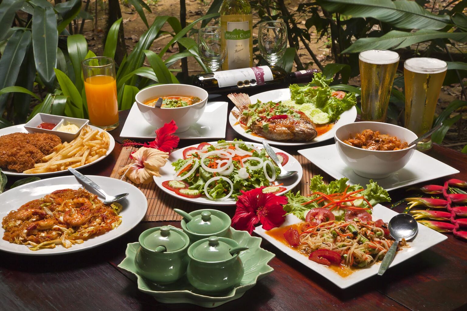 Delicious THAI CUISINE is served at OUR JUNGLE HOUSE a lodge in the rainforest near KHAO SOK NATIONAL PARK - SURATHANI PROVENCE, THAILAND
