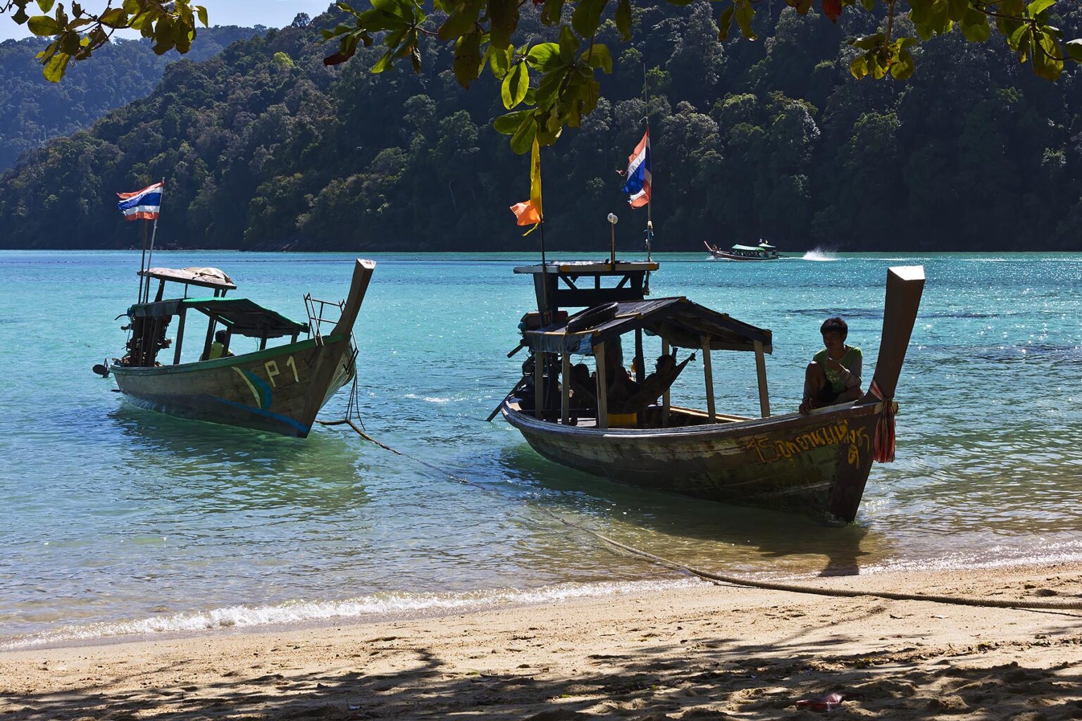 Longboats at anchor on MU KO SURIN ISLAND in MU KO SURIN NATIONAL PARK - THAILAND
