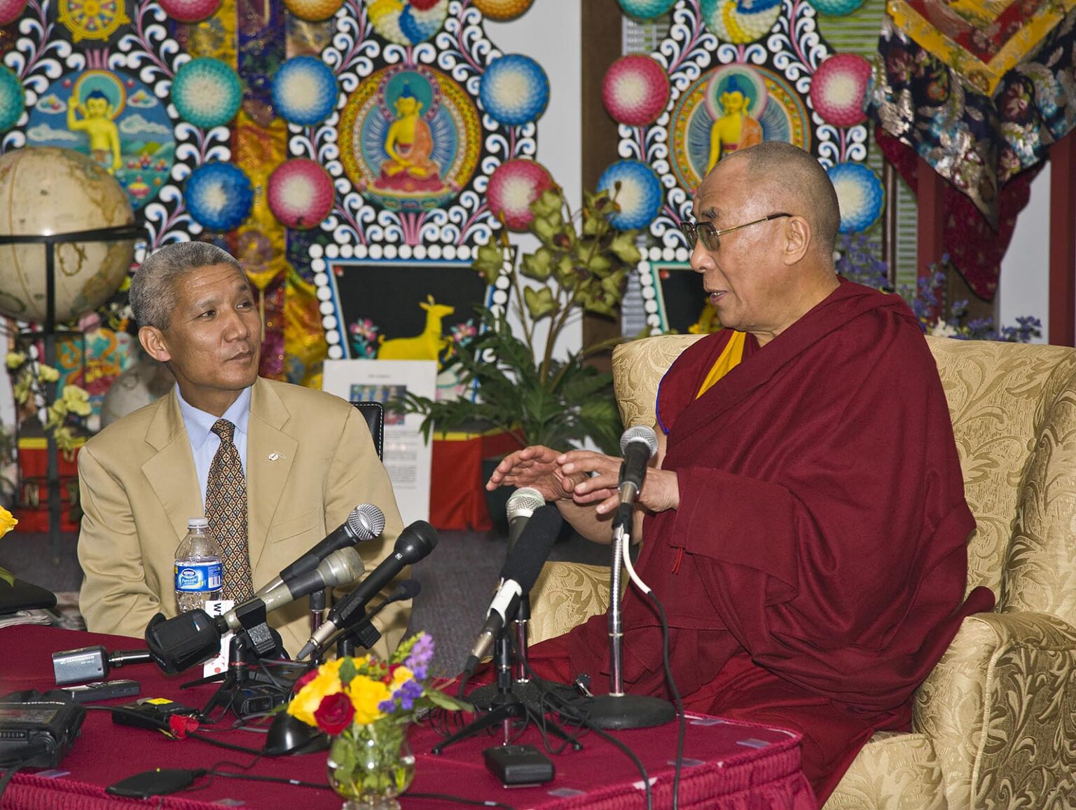 The 14th DALAI LAMA of Tibet at a press conference - BLOOMINGTON, INDIANA