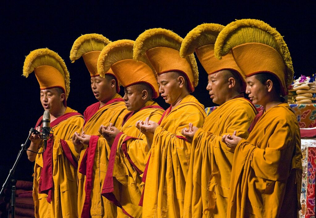 CHANTING GYUTO MONKS during TIBET NIGHT at a DALAI LAMA teaching in October 2007 sponsored by KUMBUM CHAMTSE LING and the TIBETAN CULTURAL CENTER - BLOOMINGTON, INDIANA
