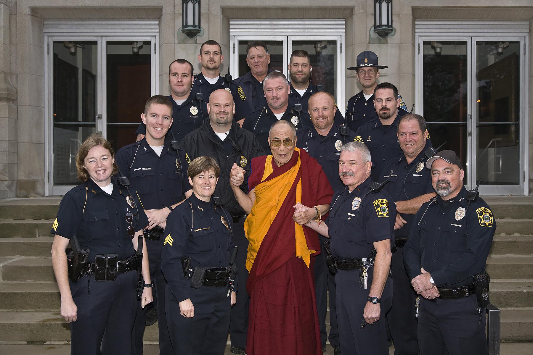 The 14th DALAI LAMA with with the local POLICE DEPARTMENT - BLOOMINGTON, INDIANA