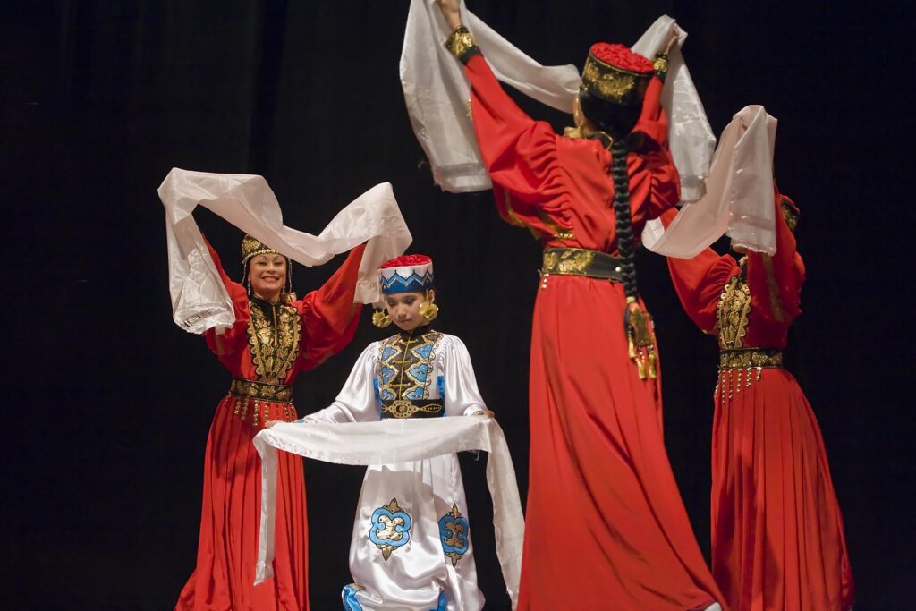 MONGOLIAN DANCERS perform at the TIBETAN MONGOLIAN CULTURAL CENTER  during a Buddhist teaching by the 14th DALAI LAMA of Tibet - BLOOMINGTON, INDIANA