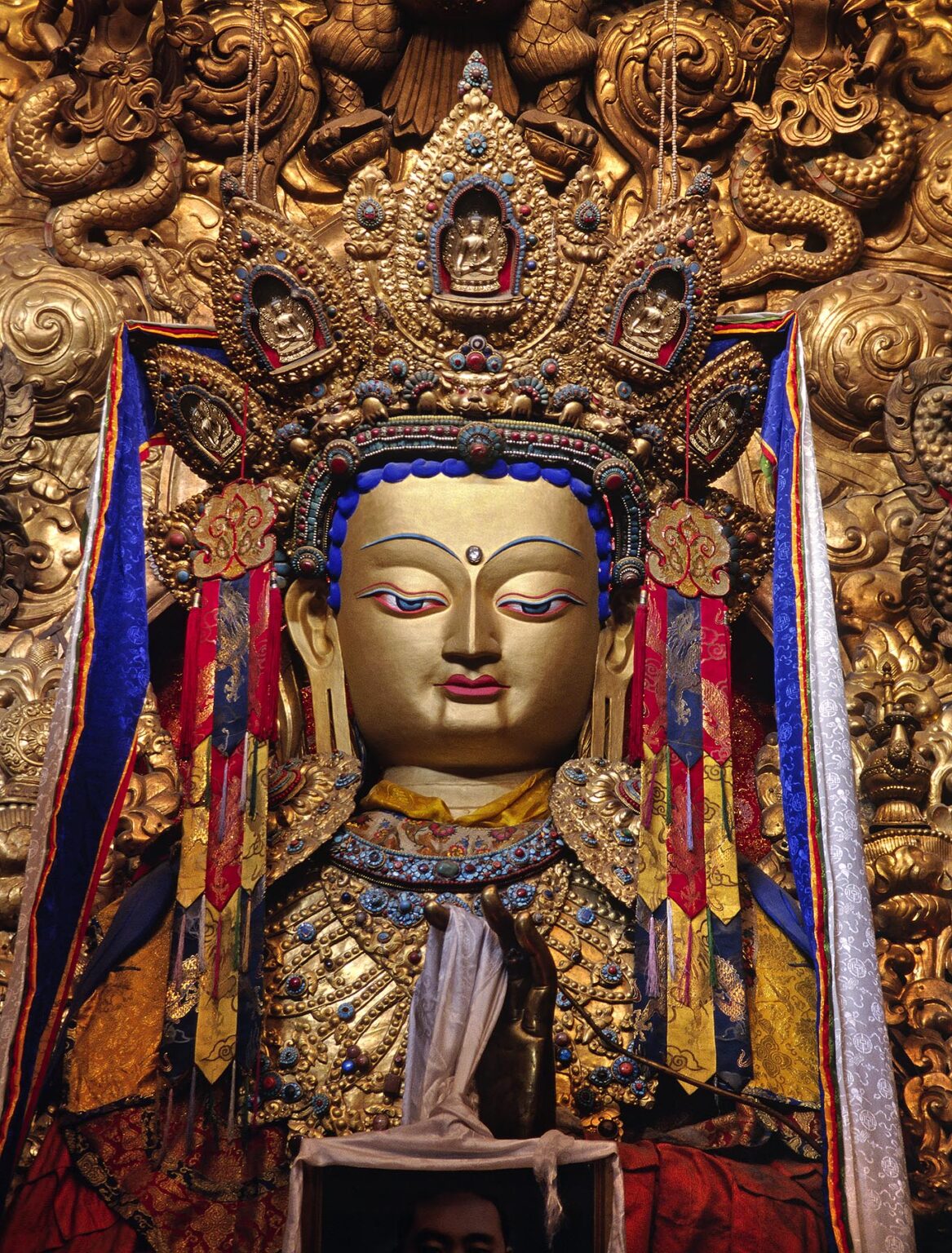 Large MAITREYA STATUE in the main hall of the JOKHANG, TIBET'S holiest temple, built by KING SONGTSEN GAMPO - LHASA, TIBET
