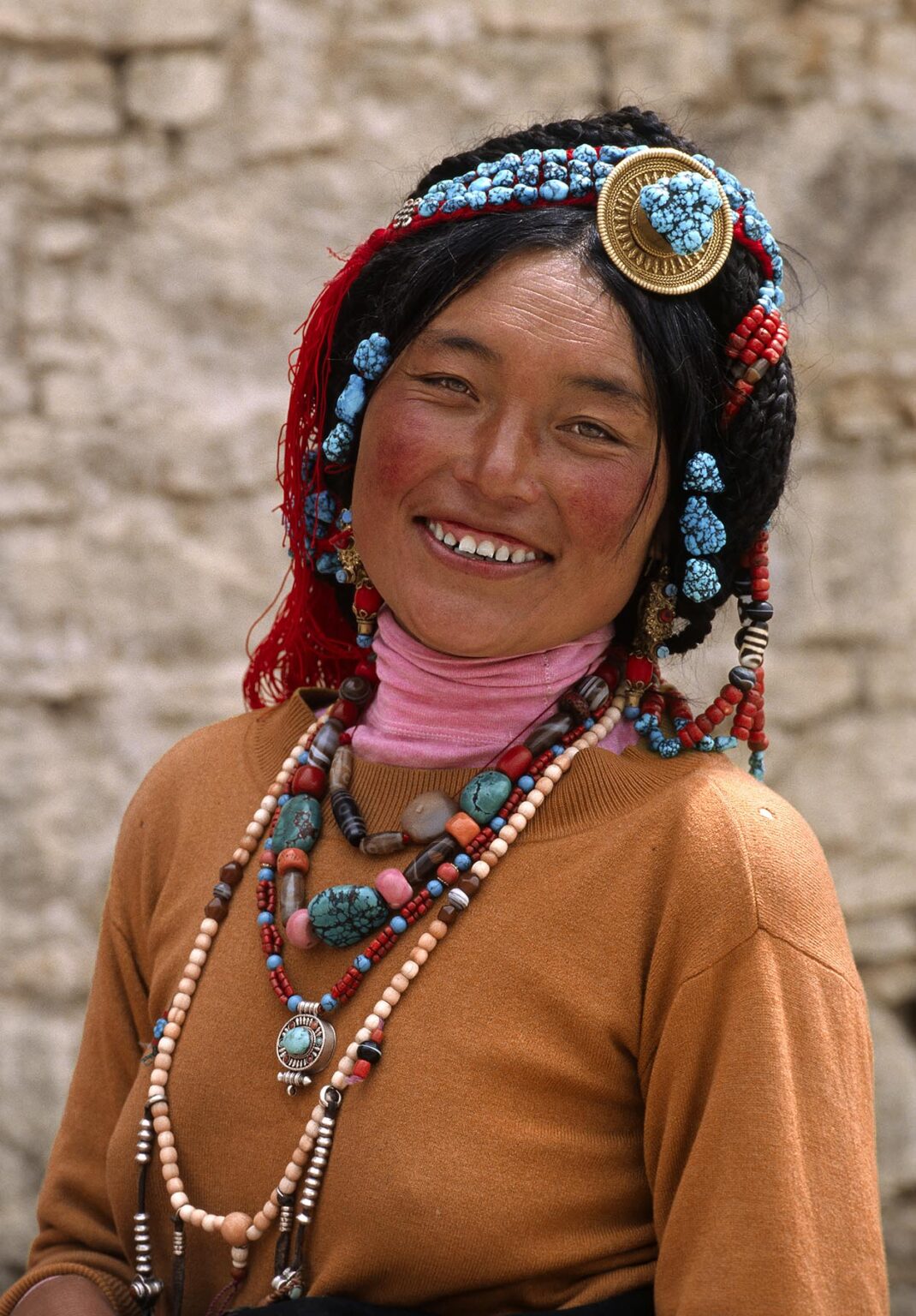 TIBETAN WOMAN with full complement of TRADITIONAL JEWELRY - LHASA, TIBET