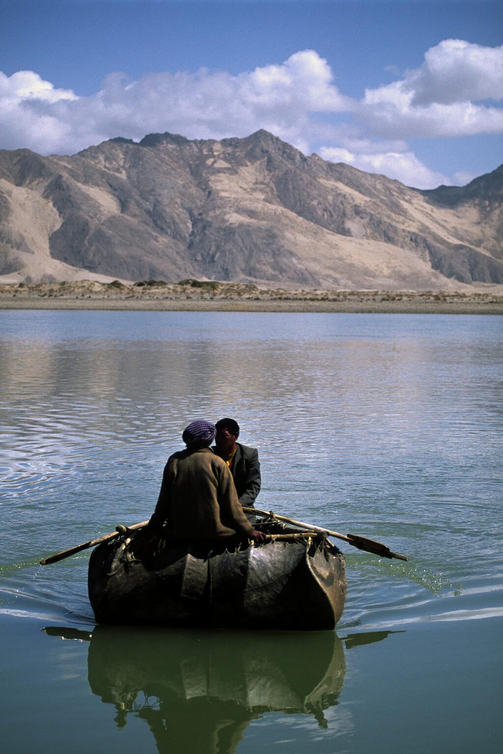 YAK SKIN BOATS are used to cross the YARLUNG TSANGPO or BRAMHAPUTRA RIVER - YARLUNG VALLEY, TIBET