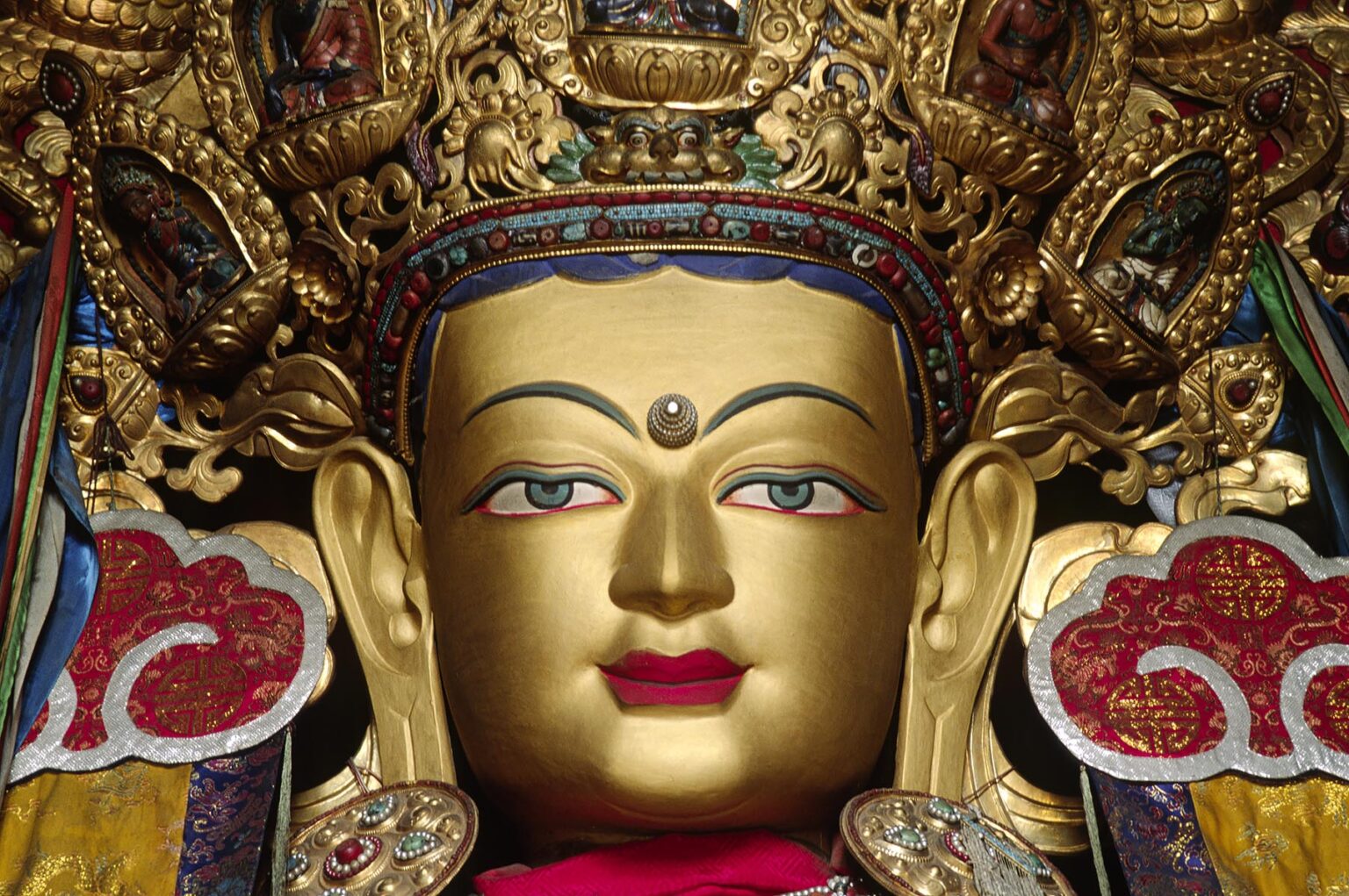 Statue of MAITREYA BUDDHA in the recently reconstructed GANDEN ASSEMBLY HALL - GANDEN MONASTERY, TIBET