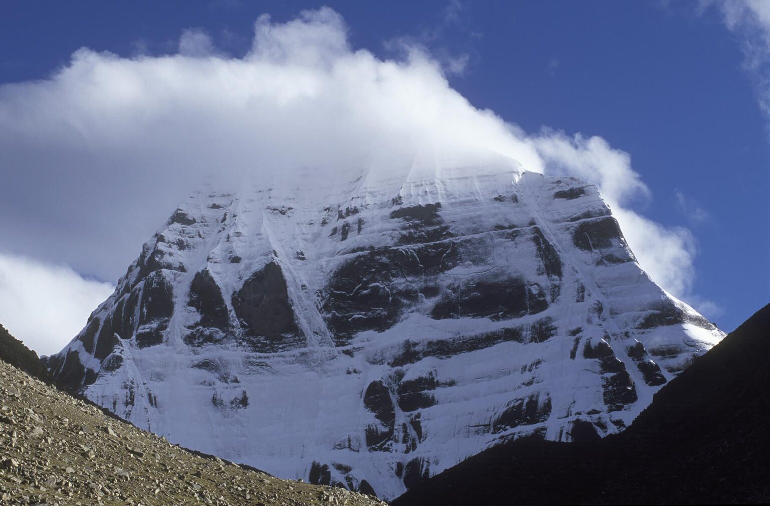 The North face of MOUNT KAILASH (6638 Meters), the most sacred HIMALAYAN PEAK for BUDDHIST and HINDU PILGRIMS - TIBET