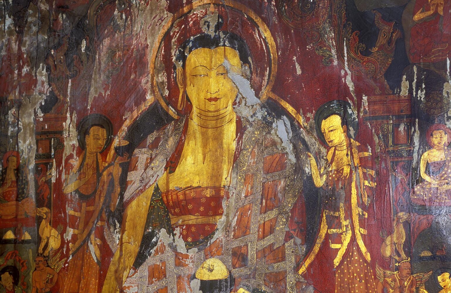 BUDDHA PAINTING inside the CHAPEL OF THE PREFECT (16th C.) at TSAPARANG, the lost city of the GUGE KINGDOM - TIBET