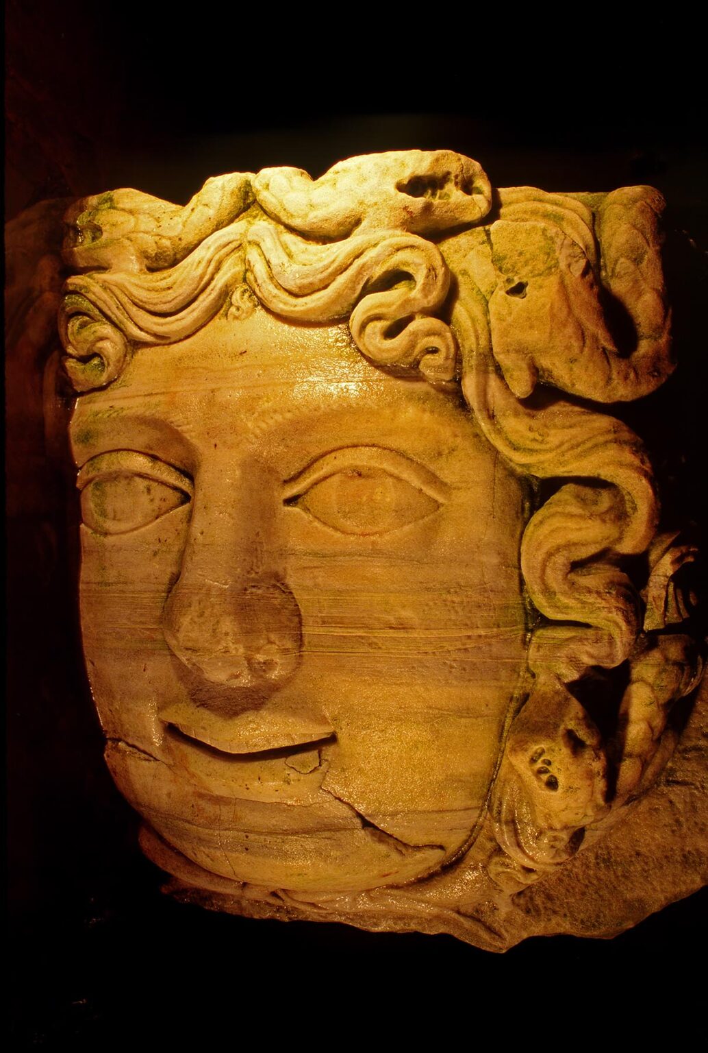 Madusa Head Column in The UNDERGROUND CISTERN  originally built in 532 AD by Justian for the Roman Emperor - Istanbul, Turkey
