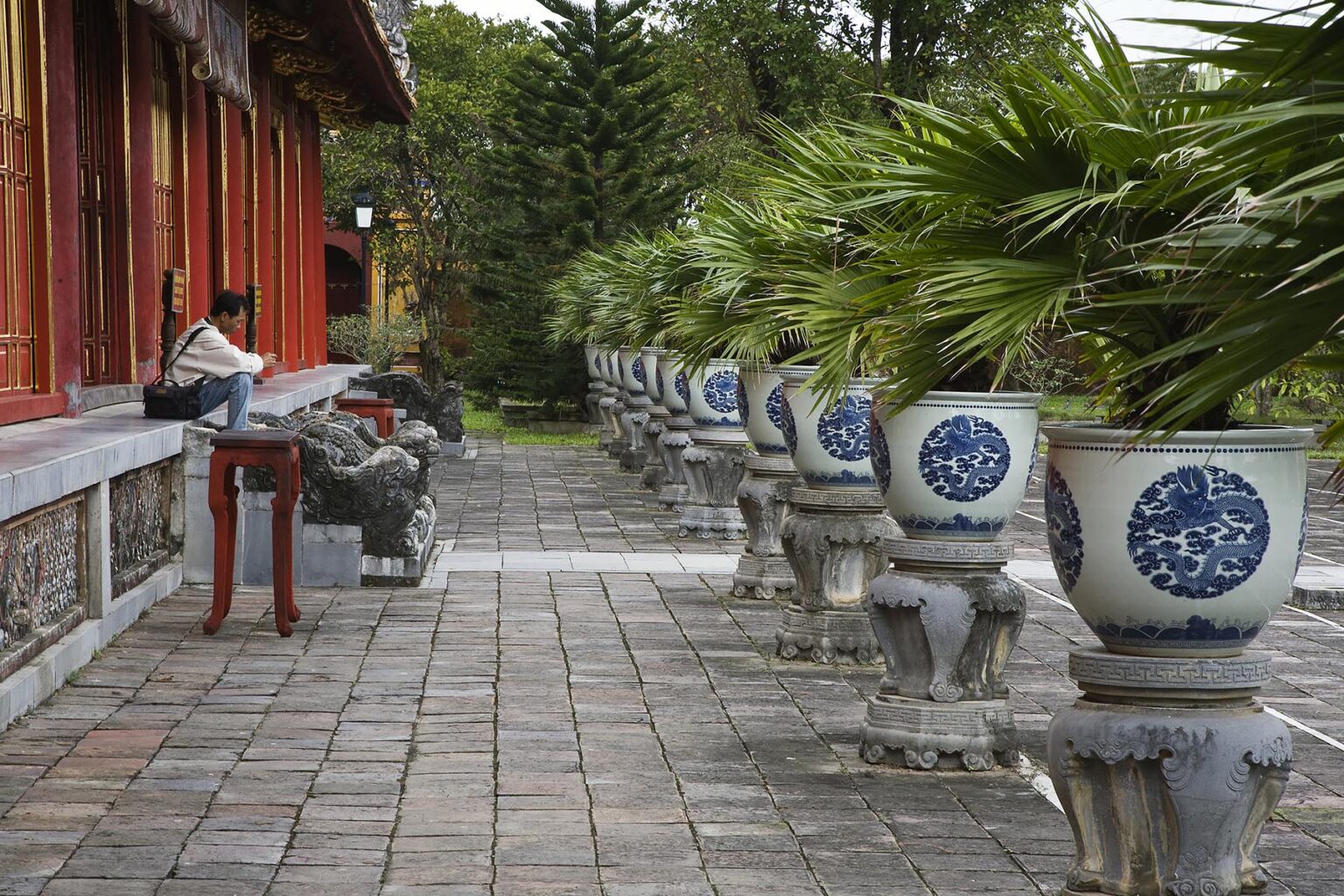 Decorative CERAMIC PLANTERS outside the MIEU TEMPLE inside the IMPERIAL CITADEL - HUE. VIETNAM