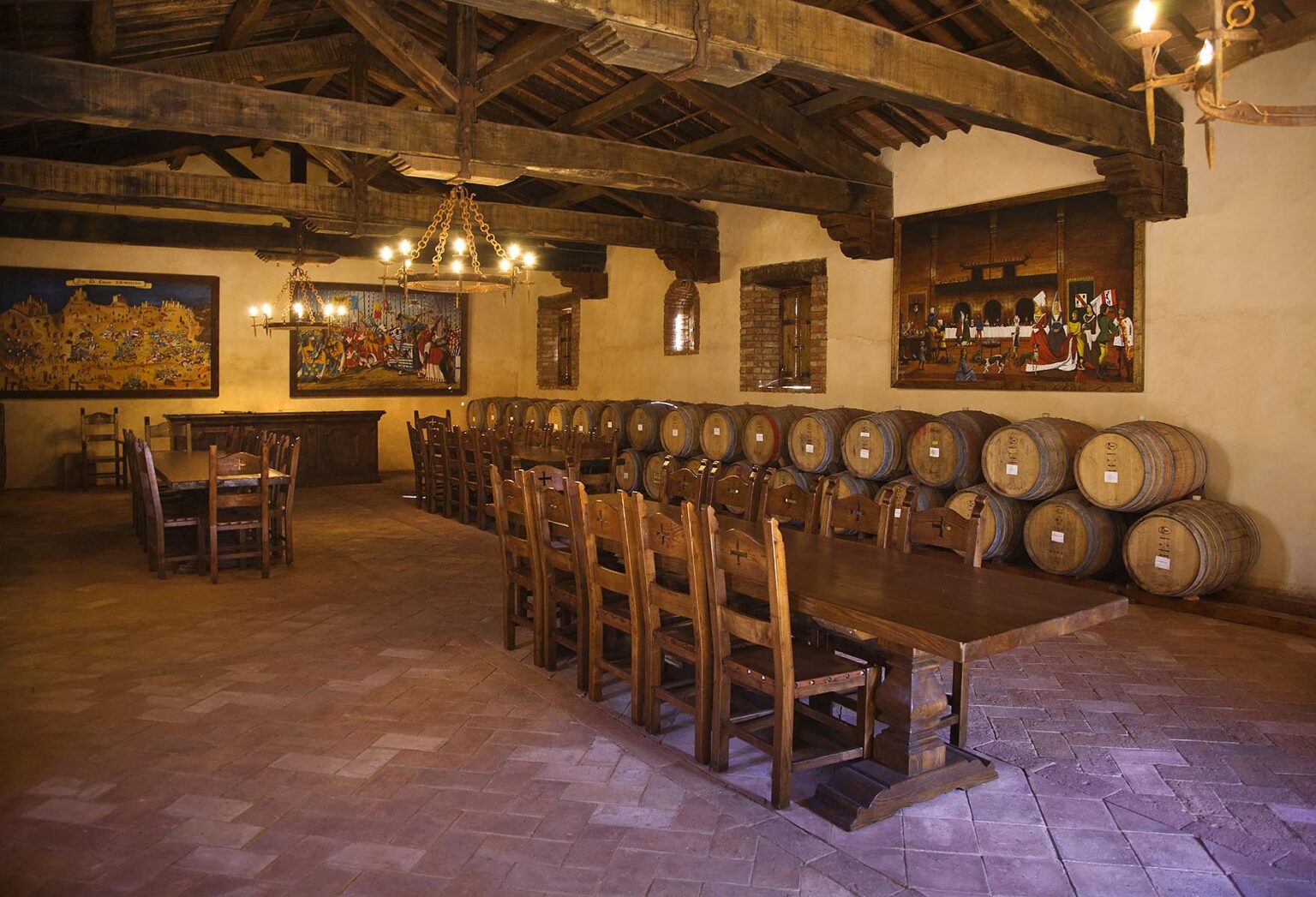 A BANQUET ROOM in CASTELLO DI AMAROSA, a WINERY housed by an authentic but recently constructed ITALIAN CASTLE located near CALISTOGA - NAPA VALLEY, CALIFORNIA