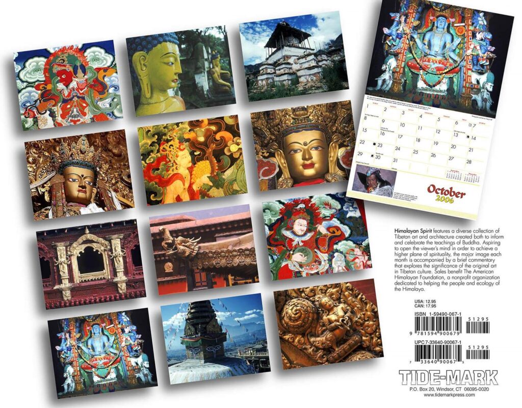 The back cover of Tidemark Publishing Himalayan Spirit calendar with photography by Craig Lovell