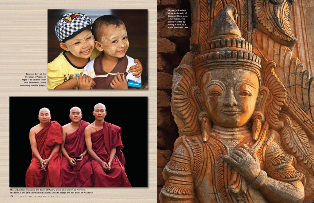 Multi image layout on Burma published in Carmel Magazine with photography by Craig Lovell