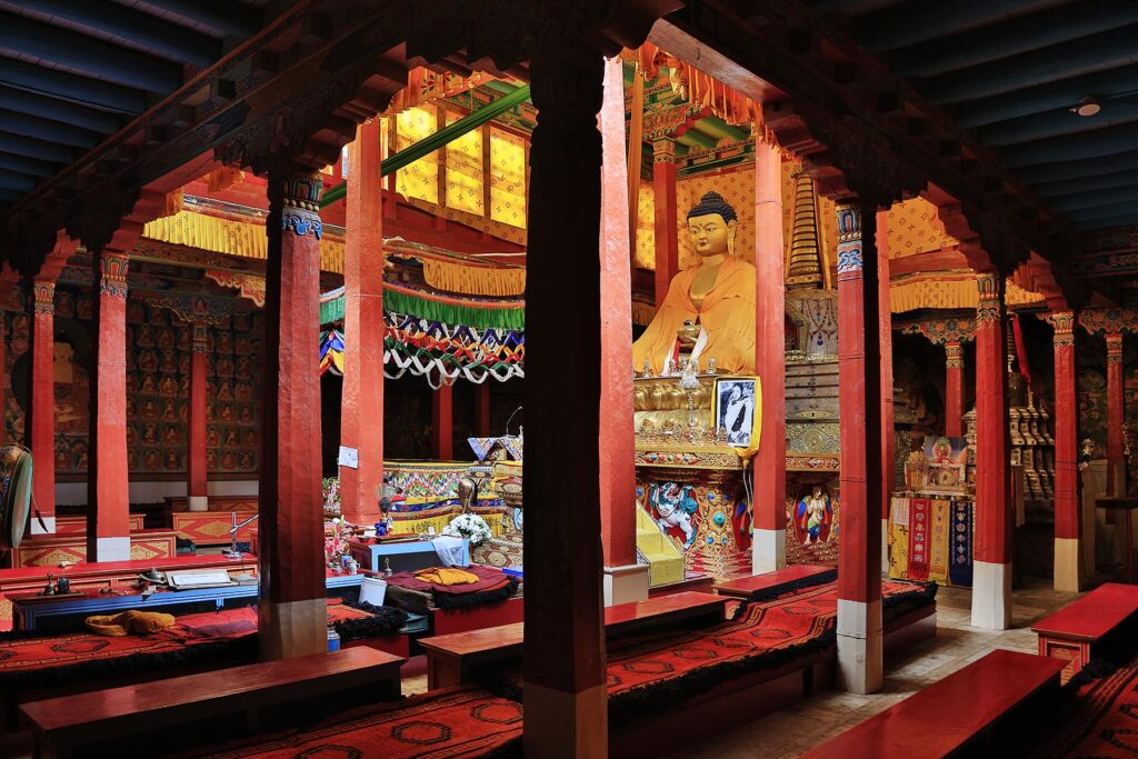 Large statue of the historical BUDDHA at HEMIS MONASTERY established in 1672 AD - LEH VALLEY, LADAKH