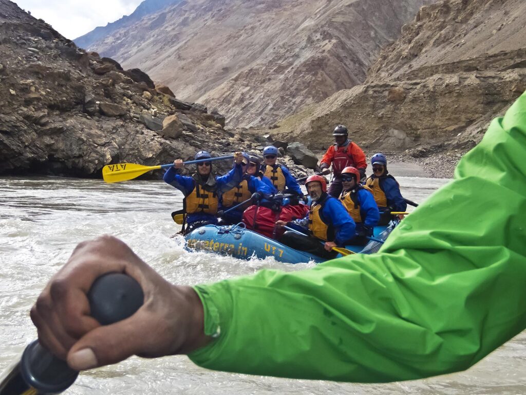 River rafting down the ZANSKAR RIVER GORGE considered the Grand Canyon of the Himalayas - ZANSKAR, LADAKH, INDIA