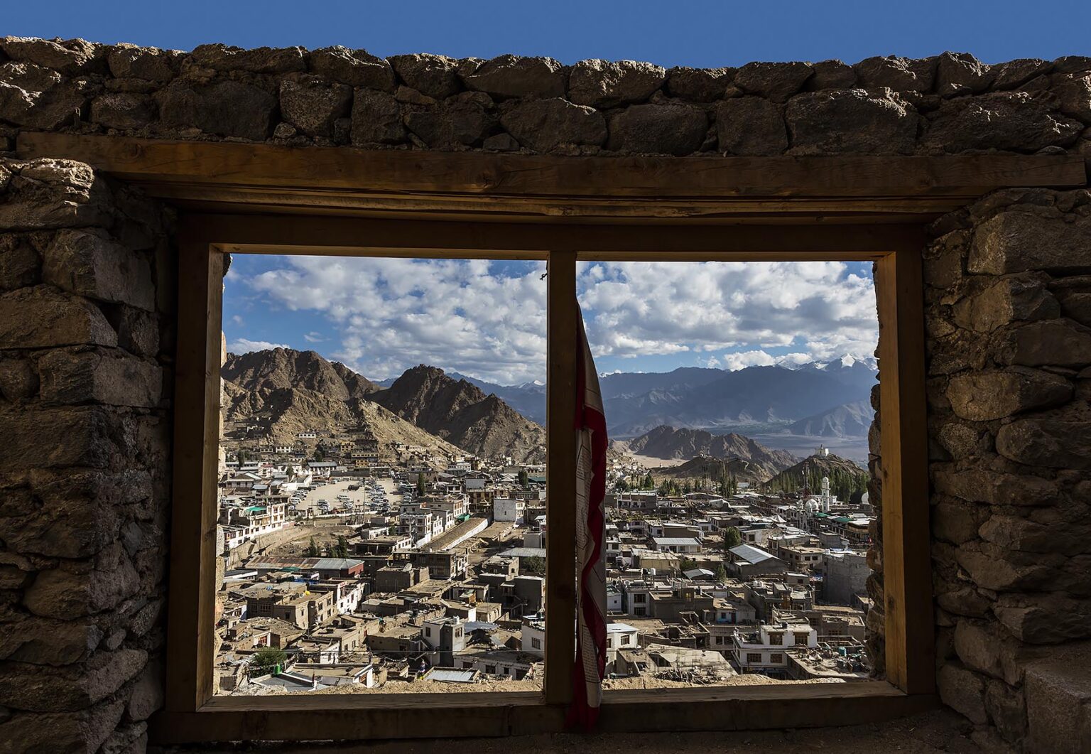 Window view from LEH PALACE which was originally build by Sengge Namgyal in the 16th century and has been rebuilt recently - LEH, LADAKH, INDIA
