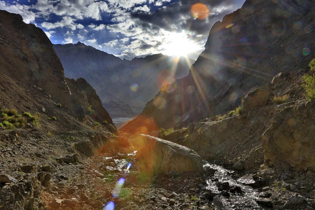 A side creek heads into the ZANSKAR RIVER GORGE - ZANSKAR, LADAKH, INDIA