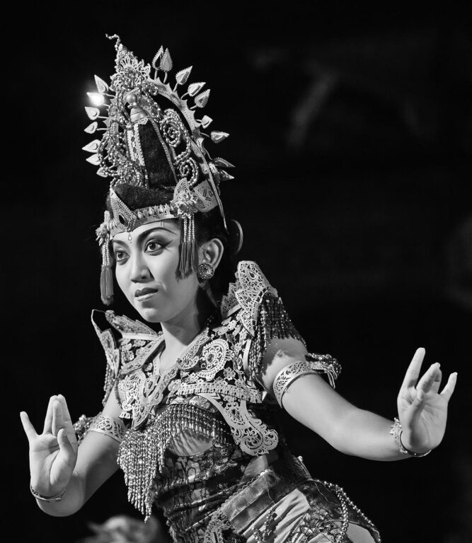 The KEBYAR DUDUK DANCE is performed by the Cenik Wayah Gamelan Dance Group at PURA TAMAN SARASWATI - UBUD, BALI, INDONESIA