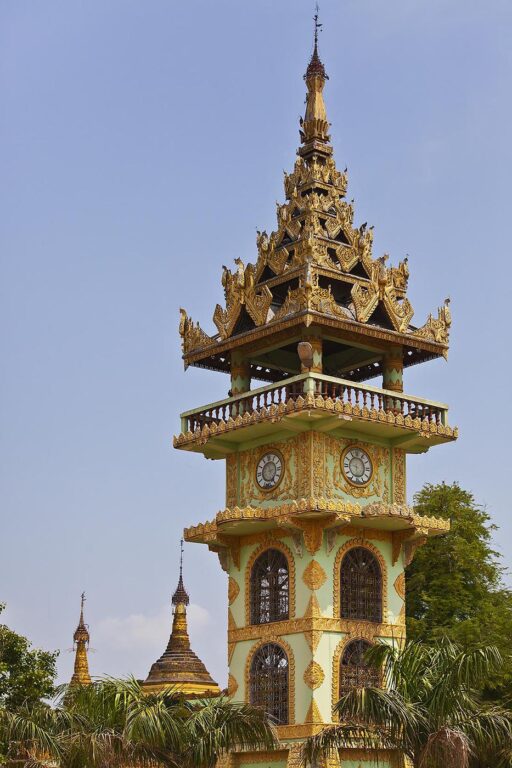 CLOCK TOWER at YADANA LABAMUNI HSU TAUNG PYE PAYA or the SNAKE PAGODA in PALEIK famous for its sacred BURMESE PYTHONS - MANDALAY, MYANMAR