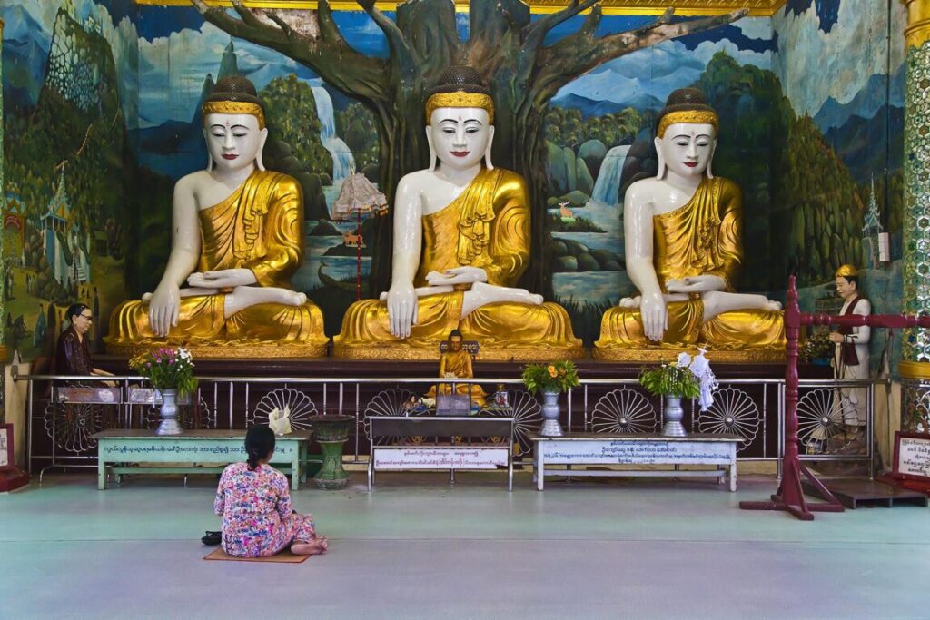 BUDDHA STATUES at the SHWEMAWDAW PAYA is a 1000 years old and 114 meters high - BAGO, MYANMAR